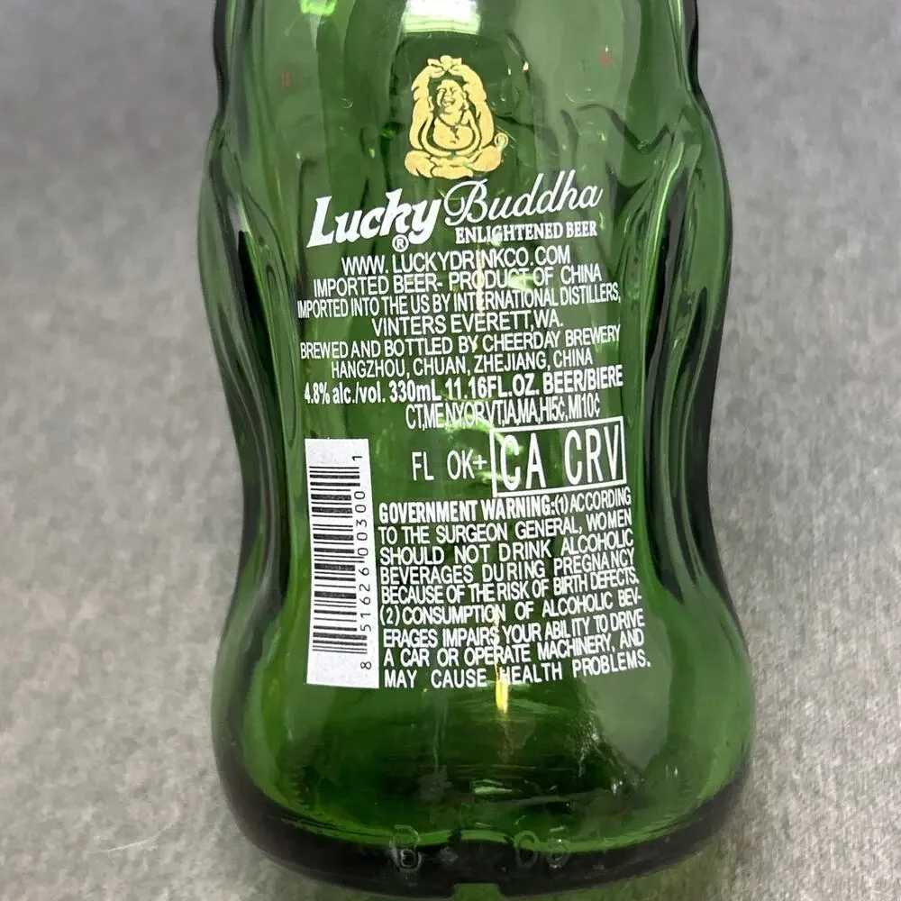 Lucky Buddha Beer Bottle Green Glass Empty Collectible Barware Decor